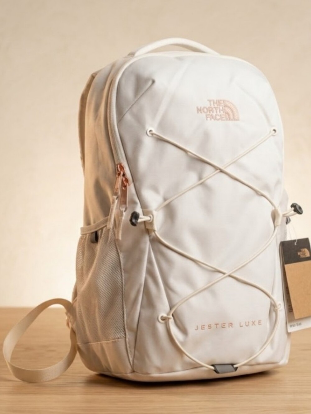 NEW! The North Face Jester Luxe Backpack in Light Cream with Rose Gold NWT